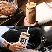 Kodrine 20oz Glass Water Tumble with Straw and Lid,Bamboo Lids Water Bottle, Iced Coffee Cup Reusable, Wide Mouth Smoothie Cups, Straw Silicone Protective Sleeve BPA FREE-Amber
