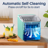 FREE VILLAGE Ice Maker Countertop, Portable Ice Maker with Self-Cleaning, 26 lb/24h, 9 Cubes in 6-8 Mins, Bullet Shape, Compact Ice Cube Maker with Ice Scoop/Basket, for Home/RV/Office/Bar, Green
