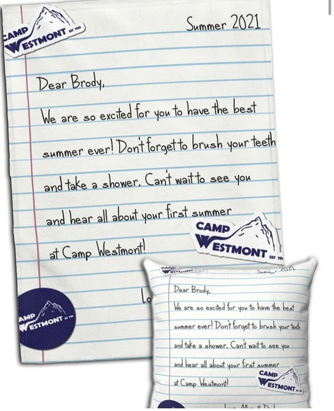 Dear Camper...Custom Blanket (add on pillow option)