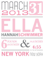 Baby Girl Announcement Print