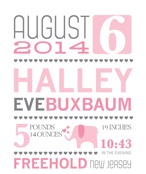 Baby Girl Announcement Print