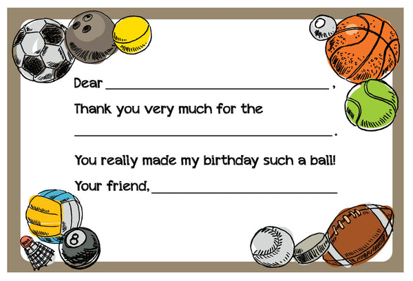 Sports Fill-In Thank You Cards