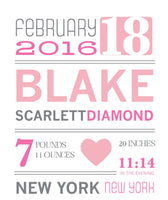 Baby Girl Announcement Print