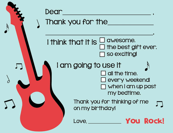 Rock N' Roll Fill-In Thank You Cards