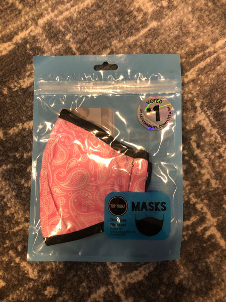 Top Trenz Pink Paisley Plaid Print Mask - One Size Fits Most