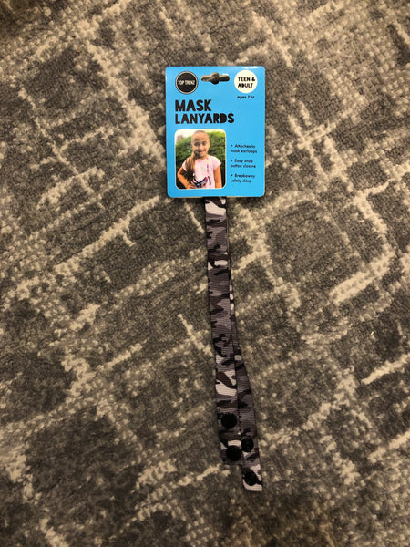 Top Trenz Gray Camo Mask Lanyard- Kid & Tween